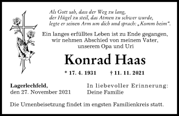 Traueranzeige von Konrad Haas von Schwabmünchner Allgemeine