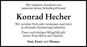 Traueranzeige von Konrad Hecher von Friedberger Allgemeine