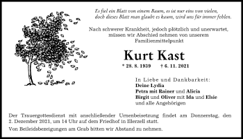 Traueranzeige von Kurt Kast von Illertisser Zeitung, Neu-Ulmer Zeitung