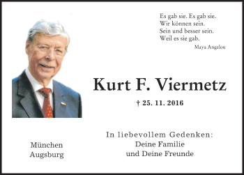 Traueranzeige von Kurt F. Viermetz von Augsburger Allgemeine