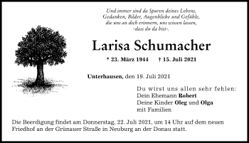 Traueranzeige von Larisa Schumacher von Neuburger Rundschau