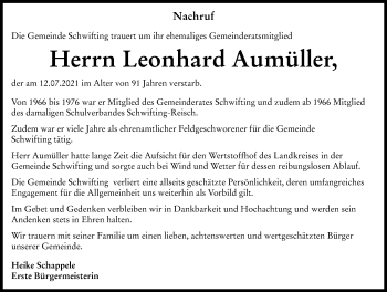 Traueranzeige von Leonhard Aumüller von Landsberger Tagblatt