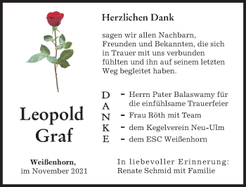 Traueranzeige von Leopold Graf von Neu-Ulmer Zeitung