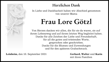 Traueranzeige von Lore Götzl von Günzburger Zeitung