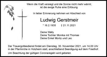 Traueranzeige von Ludwig Gerstmeir von Neu-Ulmer Zeitung