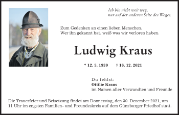 Traueranzeige von Ludwig Kraus von Günzburger Zeitung