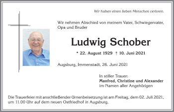 Traueranzeige von Ludwig Schober von Allgäuer Anzeigeblatt