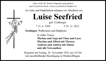 Traueranzeige von Luise Seefried von Rieser Nachrichten