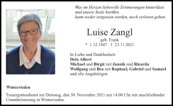 Traueranzeige von Luise Zangl von Memminger Zeitung