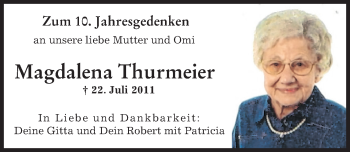 Traueranzeige von Magdalena Thurmeier von Augsburger Allgemeine