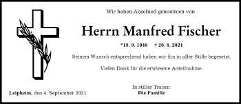 Traueranzeige von Manfred Fischer von Günzburger Zeitung