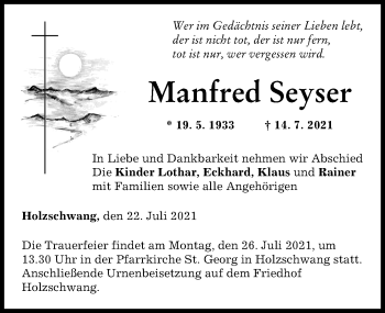 Traueranzeige von Manfred Seyser von Neu-Ulmer Zeitung
