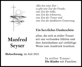 Traueranzeige von Manfred Seyser von Neu-Ulmer Zeitung
