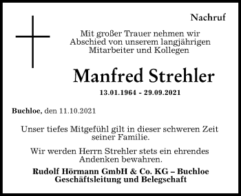 Traueranzeige von Manfred Strehler von Schwabmünchner Allgemeine