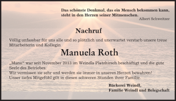 Traueranzeige von Manuela Roth von Mittelschwäbische Nachrichten