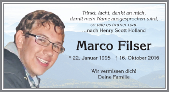 Traueranzeige von Marco Filser von Mindelheimer Zeitung