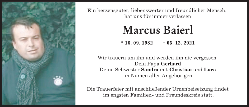  Traueranzeige für Marcus Baierl vom 11.12.2021 aus Wertinger Zeitung