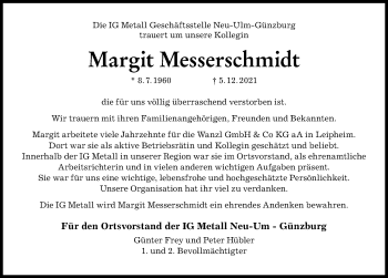 Traueranzeige von Margit Messerschmidt von Günzburger Zeitung
