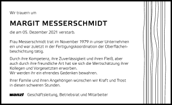 Traueranzeige von Margit Messerschmidt von Günzburger Zeitung