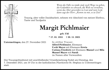Traueranzeige von Margit Pichlmaier von Schwabmünchner Allgemeine, Augsburger Allgemeine