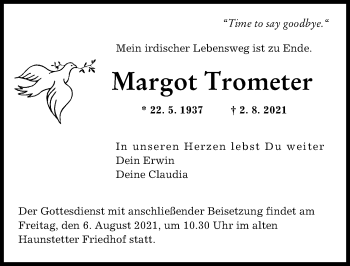 Traueranzeige von Margot Trometer von Augsburger Allgemeine