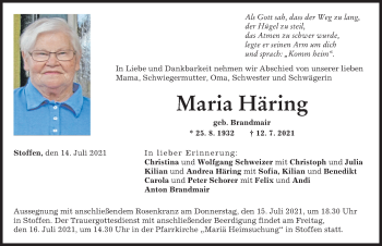 Traueranzeige von Maria Häring von Landsberger Tagblatt