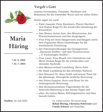 Traueranzeige von Maria Häring von Landsberger Tagblatt