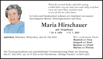 Traueranzeige von Maria Hirschauer von Landsberger Tagblatt