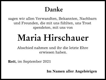 Traueranzeige von Maria Hirschauer von Landsberger Tagblatt