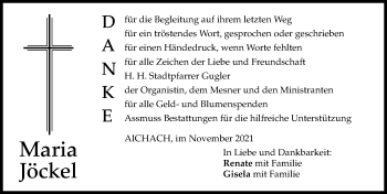 Traueranzeige von Maria Jöckel von Aichacher Nachrichten