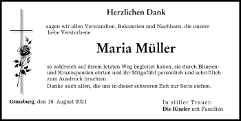 Traueranzeige von Maria Müller von Günzburger Zeitung