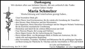 Traueranzeige von Maria Schmelzer von Landsberger Tagblatt