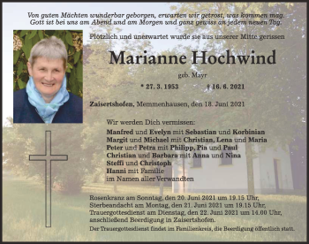 Traueranzeige von Marianne Hochwind von Mindelheimer Zeitung