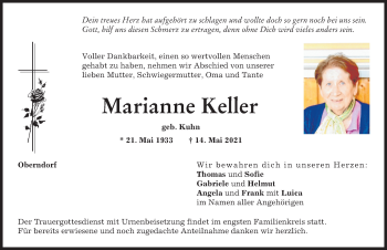 Traueranzeige von Marianne Keller von Donauwörther Zeitung
