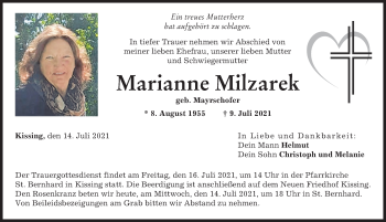 Traueranzeige von Marianne Milzarek von Friedberger Allgemeine, Augsburger Allgemeine
