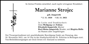 Traueranzeige von Marianne Strojec von Schwabmünchner Allgemeine