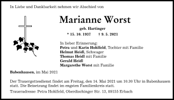 Traueranzeige von Marianne Worst von Illertisser Zeitung