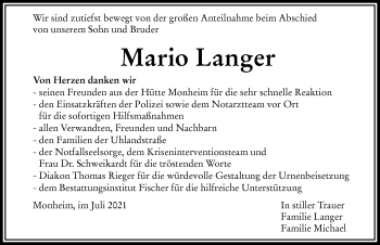 Traueranzeige von Mario Langer von Donauwörther Zeitung