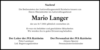 Traueranzeige von Mario Langer von Donauwörther Zeitung
