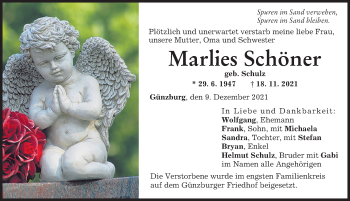 Traueranzeige von Marlies Schöner von Günzburger Zeitung
