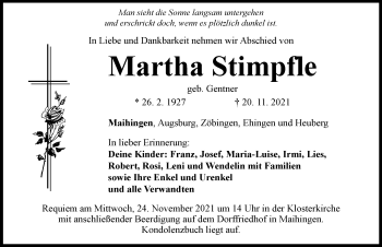 Traueranzeige von Martha Stimpfle von Rieser Nachrichten