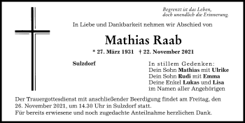 Traueranzeige von Mathias Raab von Donauwörther Zeitung