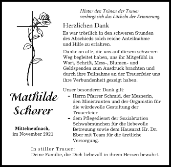 Traueranzeige von Mathilde Schorer von Schwabmünchner Allgemeine