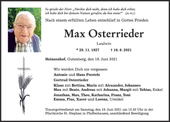 Traueranzeige von Max Osterrieder von Mindelheimer Zeitung