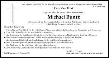Traueranzeige von Michael Buntz von Donau Zeitung
