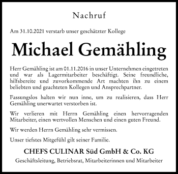 Traueranzeige von Michael Gemähling von Augsburg-Land