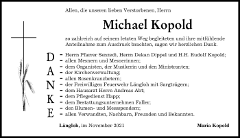 Traueranzeige von Michael Kopold von Neuburger Rundschau