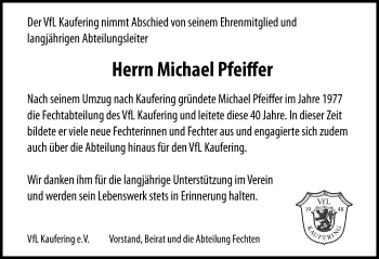 Traueranzeige von Michael Pfeiffer von Landsberger Tagblatt