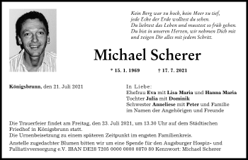 Traueranzeige von Michael Scherer von Augsburger Allgemeine