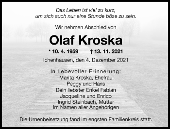 Traueranzeige von Olaf Kroska von Günzburger Zeitung